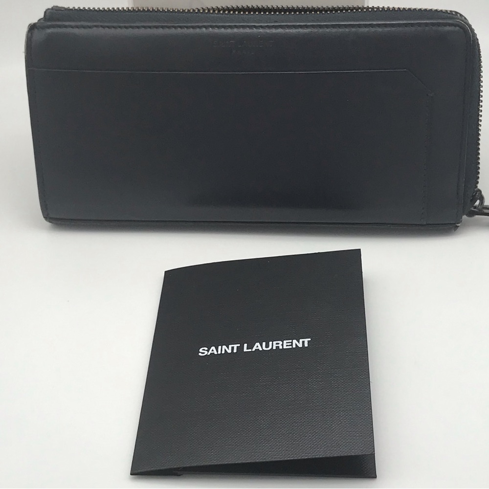 YSL   SAINT LAURENT BLACK Lshaped ROUND LONG LEATHER ZIP WALLET   EUC - Picture 4 of 14